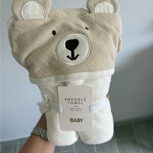 Tan and White Bear Hooded Towel with Ears